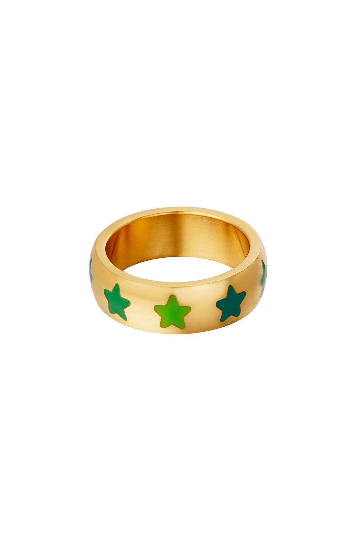 Anillo de acero inoxidable con estrellas Verde 16 h5