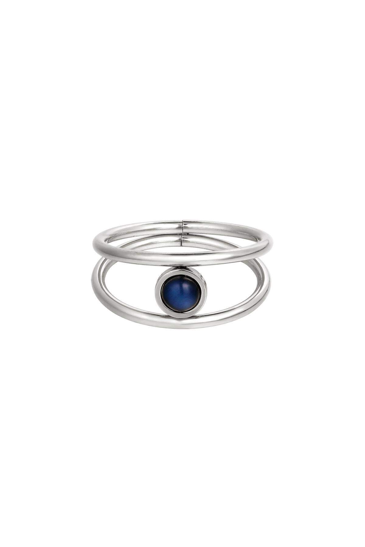 Anillo de acero inoxidable con piedra de esmalte. Plata 16