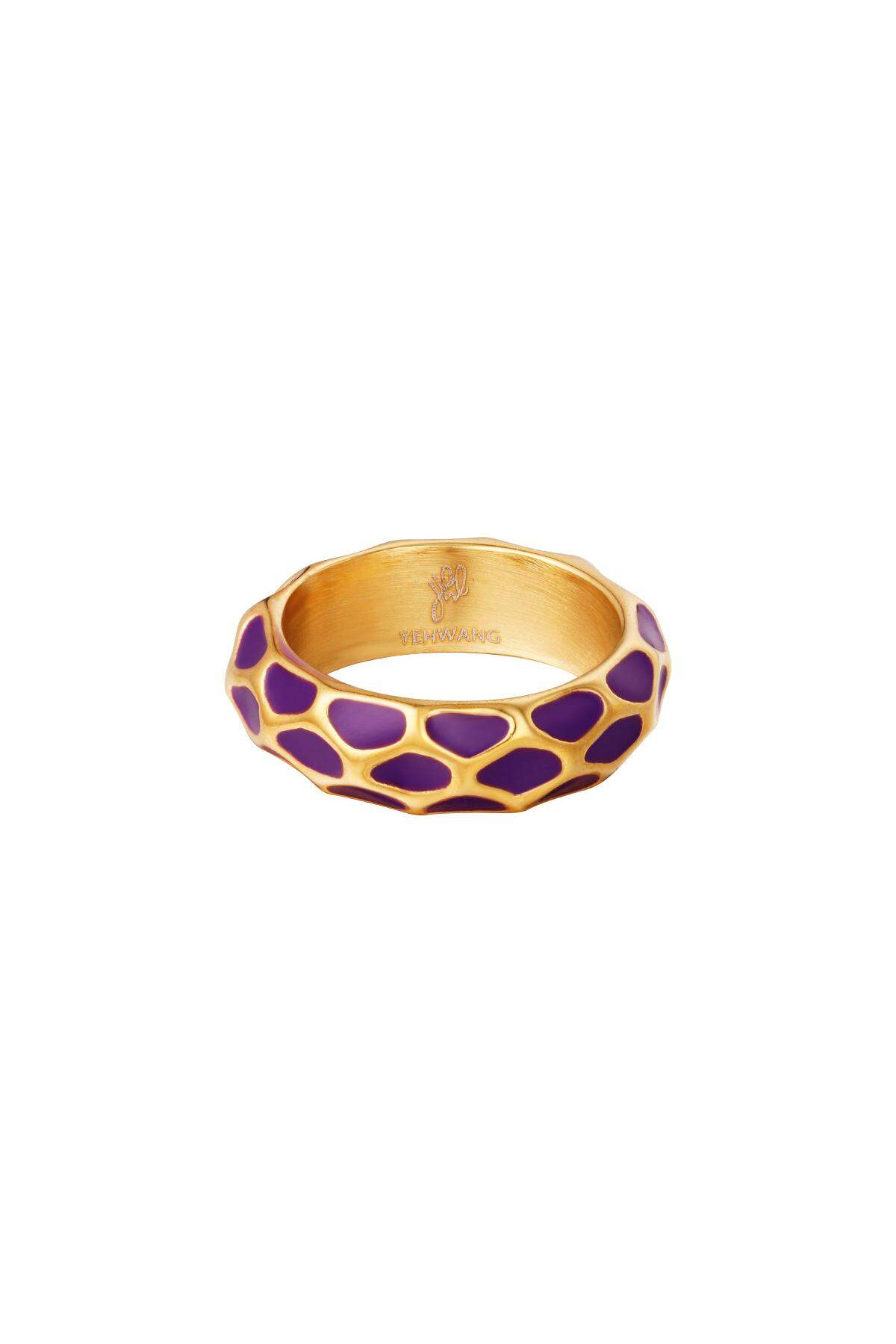 Ring Giraffe pattern Purple Stainless Steel 16