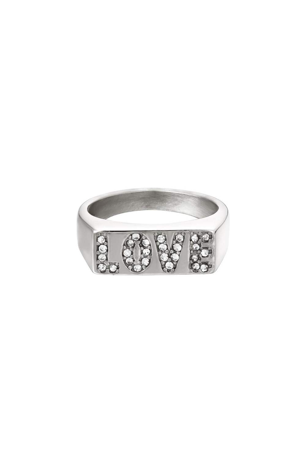 Stainless steel ring love with zircon details Silver Color 16