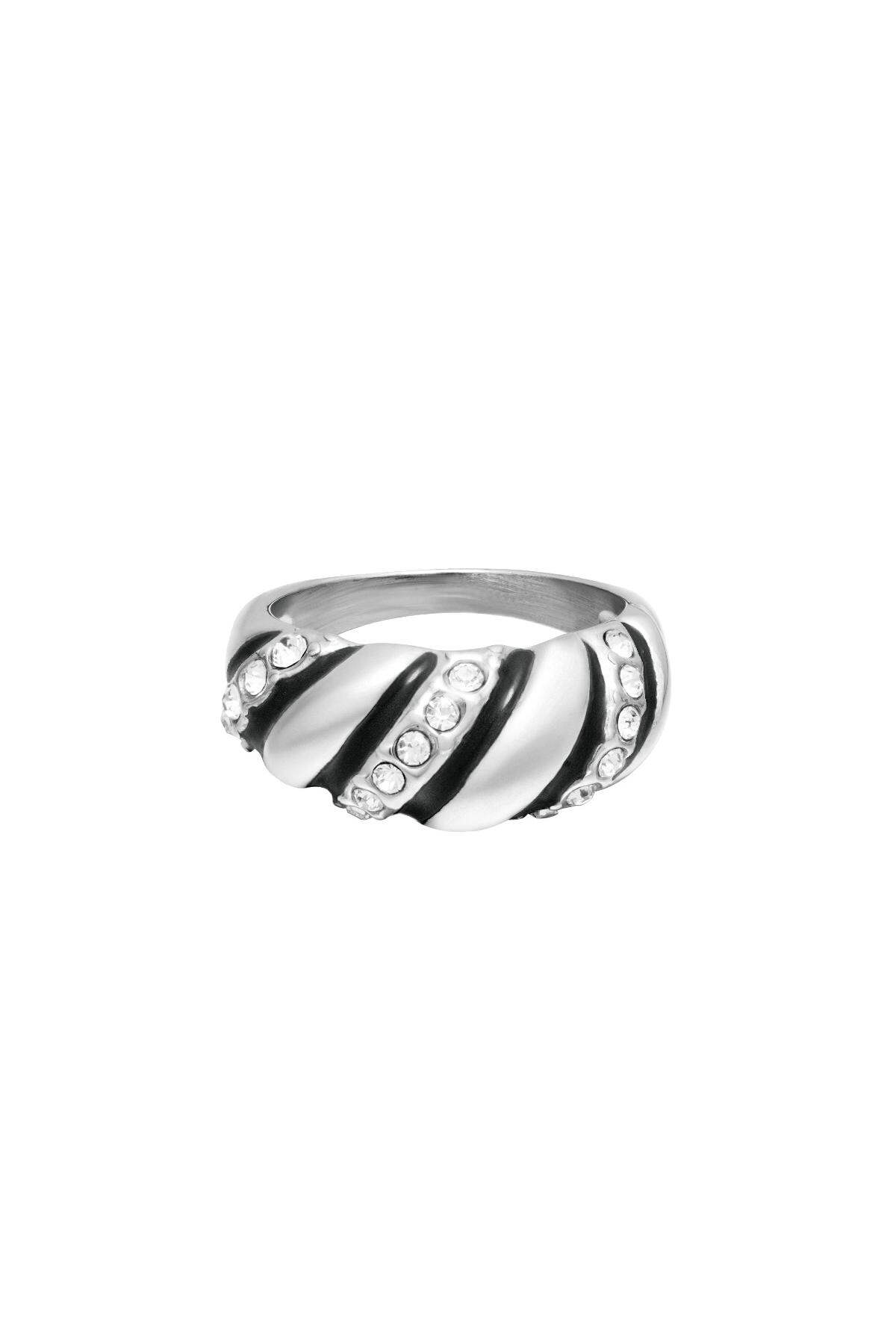 Anello in acciaio inossidabile con zircone a spirale Silver Color Stainless Steel 16 h5 