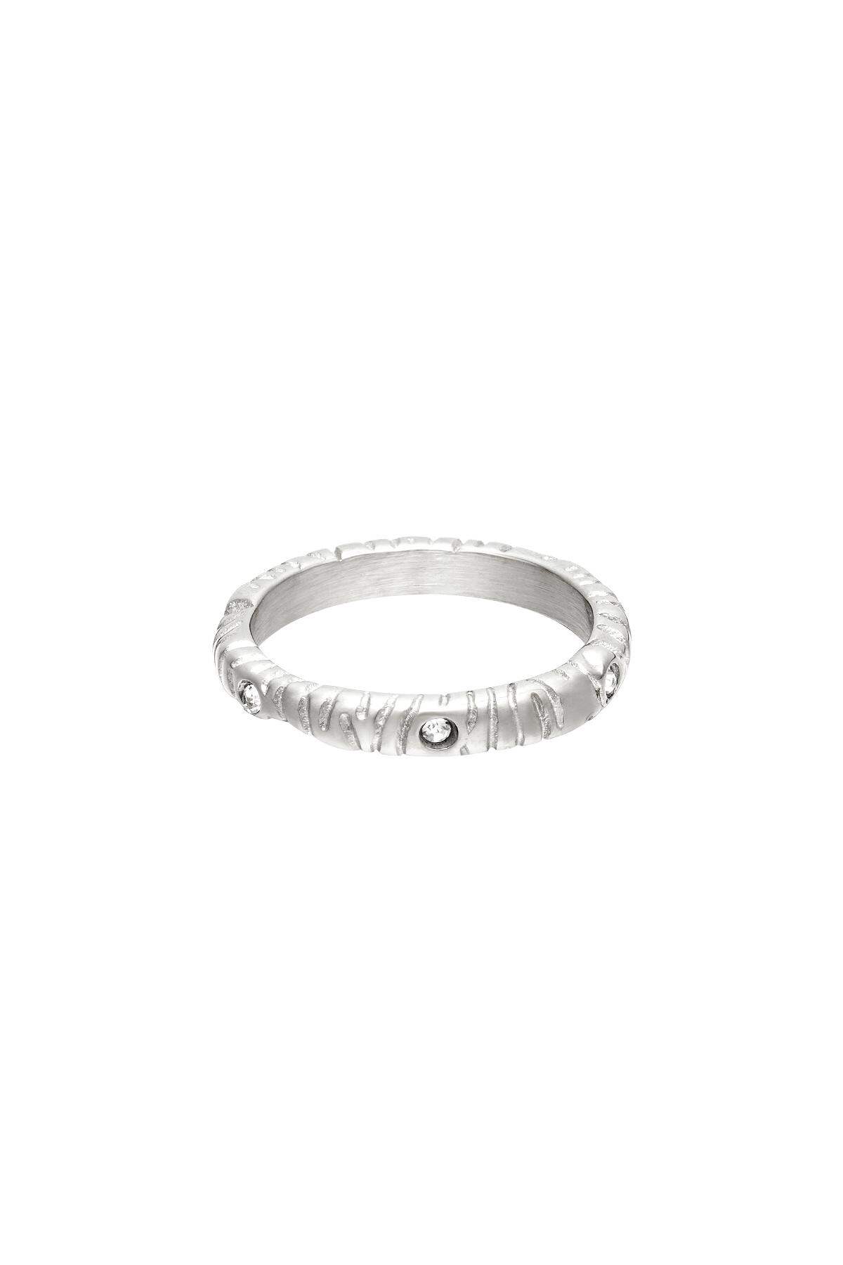 Anillo con piedra de circón y rayas de cebra Plata Acero inoxidable 16 h5 