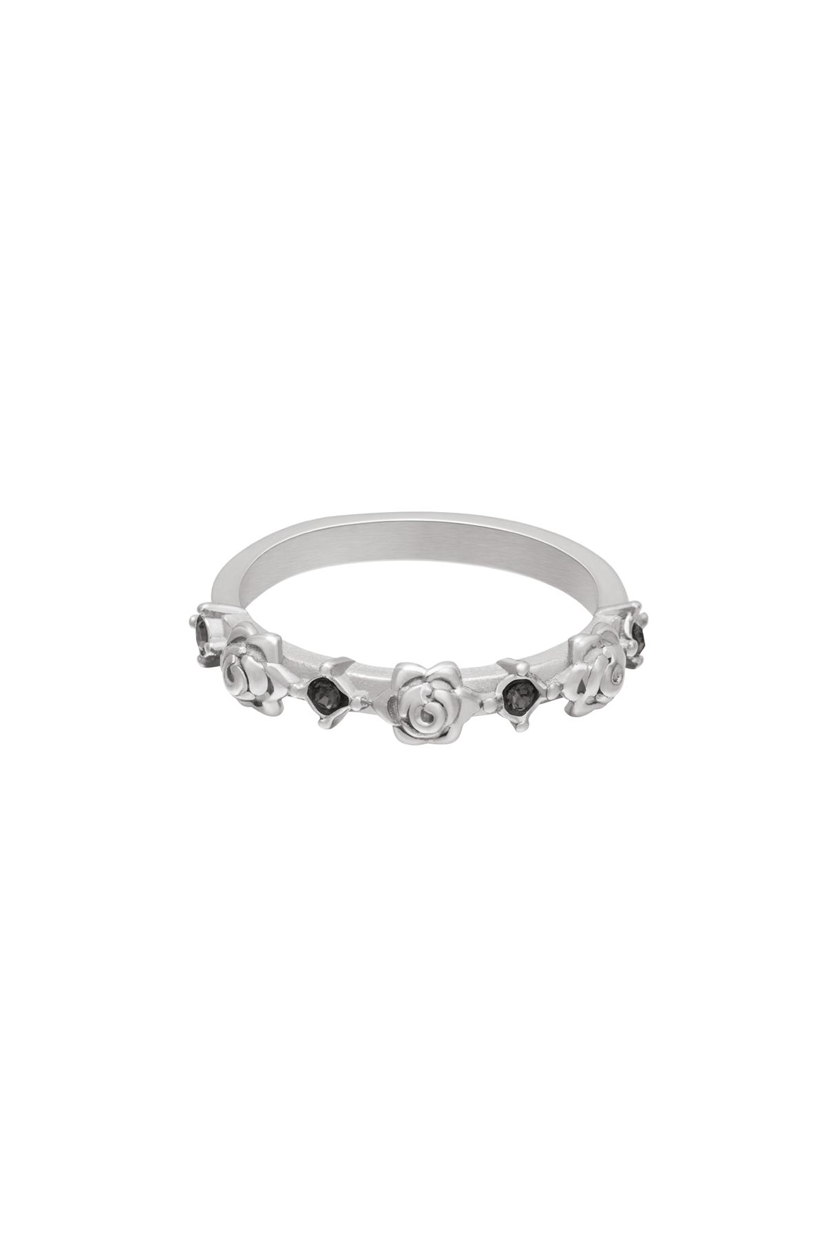 Groothandel Roestvrijstalen Ring met Rozen en Zirkoonstenen Zwart & Zilverkleurig Set van 1