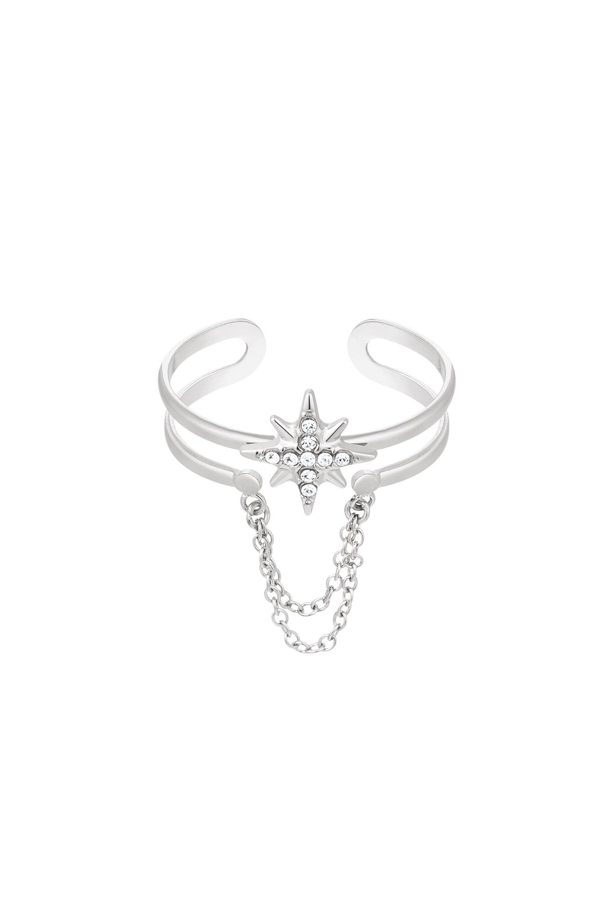 Groothandel Statement Ring Goudkleurig RVS Enkel Maat Ring Ster met Ketting, foto 4 van 4
