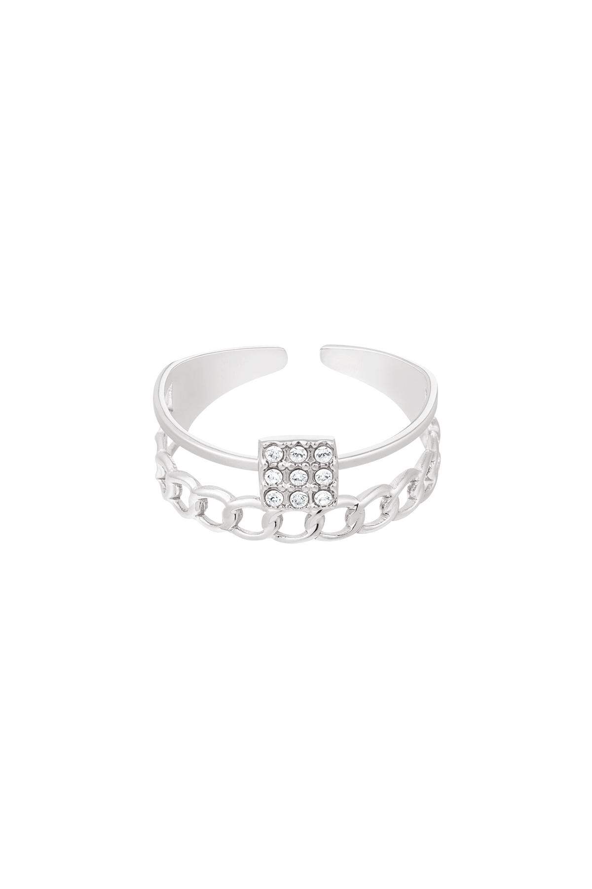Bague avec maillons et strass Argenté Acier inoxydable Taille unique h5 