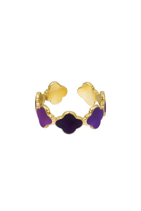 Ring clover colorful Purple Stainless Steel One size