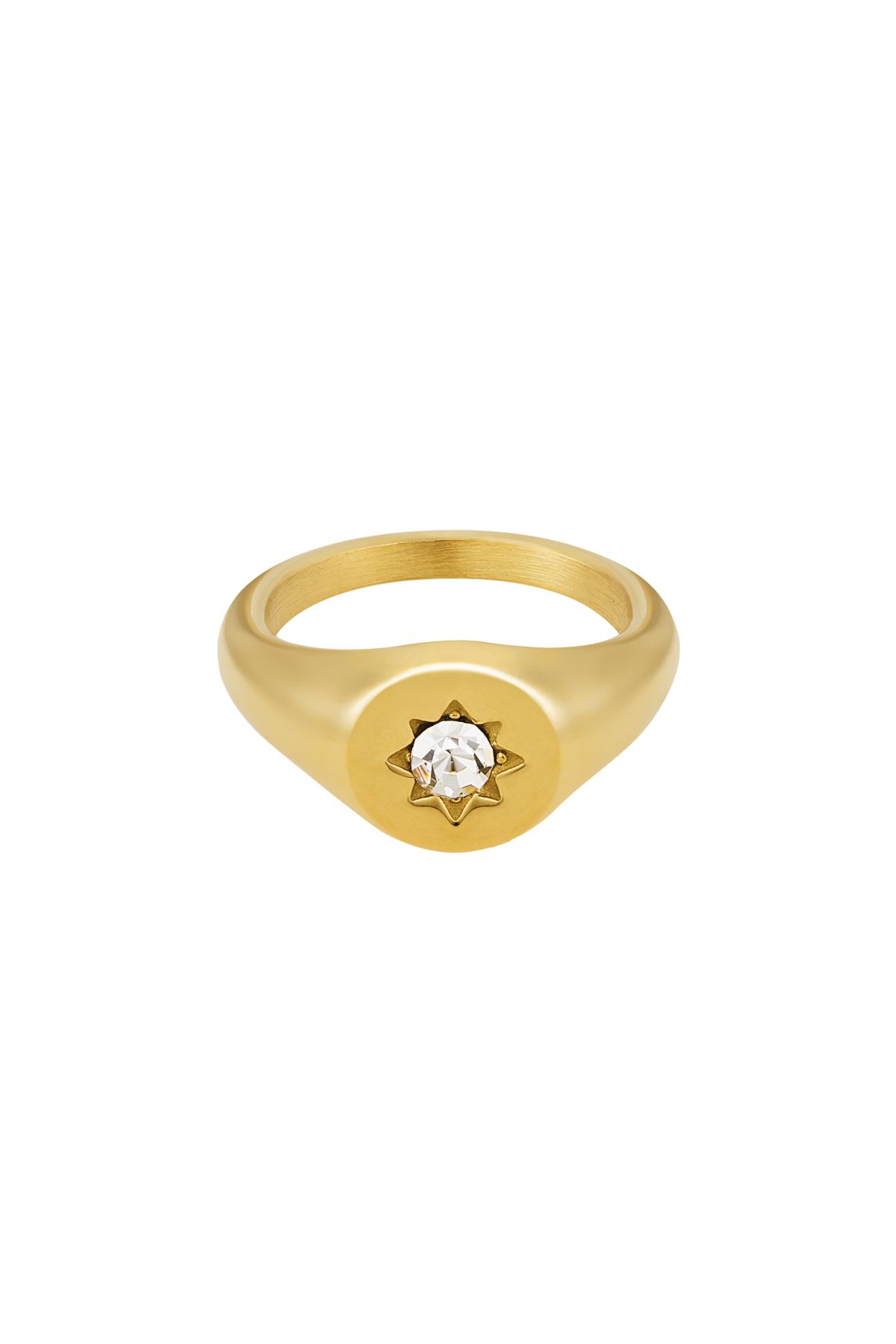 Signet ring star with zircon Gold Color Stainless Steel 16