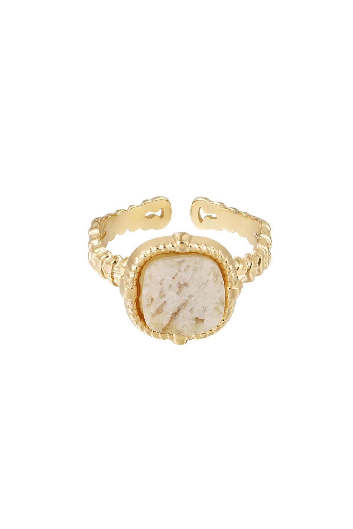 Groothandel Statement Ring Beige Natuursteen Goudkleurig RVS Maat Uniek