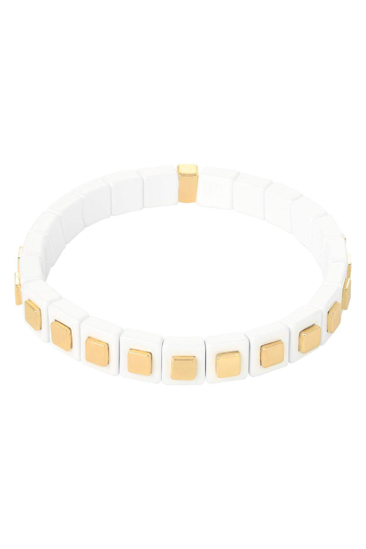 Armband Bricks Goldfarbe Weiß Metall h5Bild2