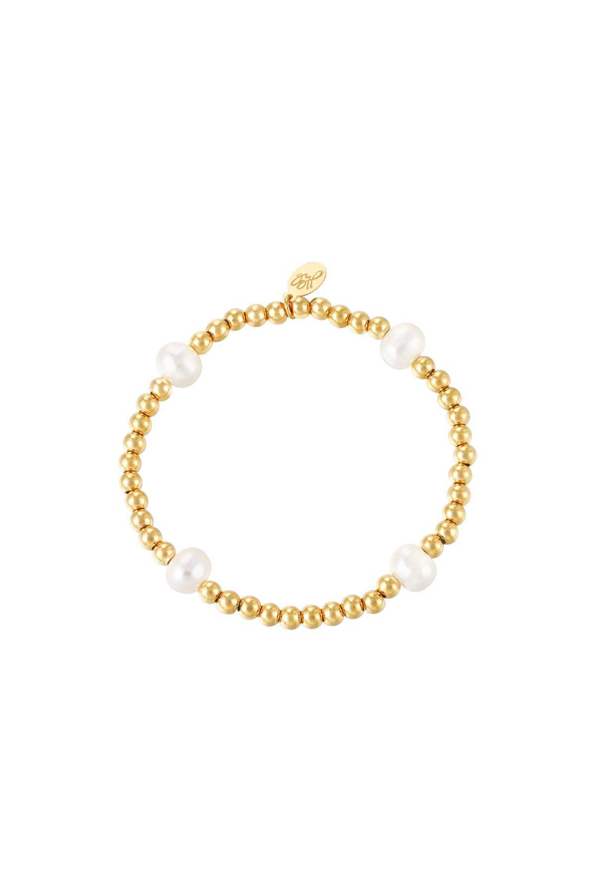 Bracelet big pearl mix Gold Color Stainless Steel