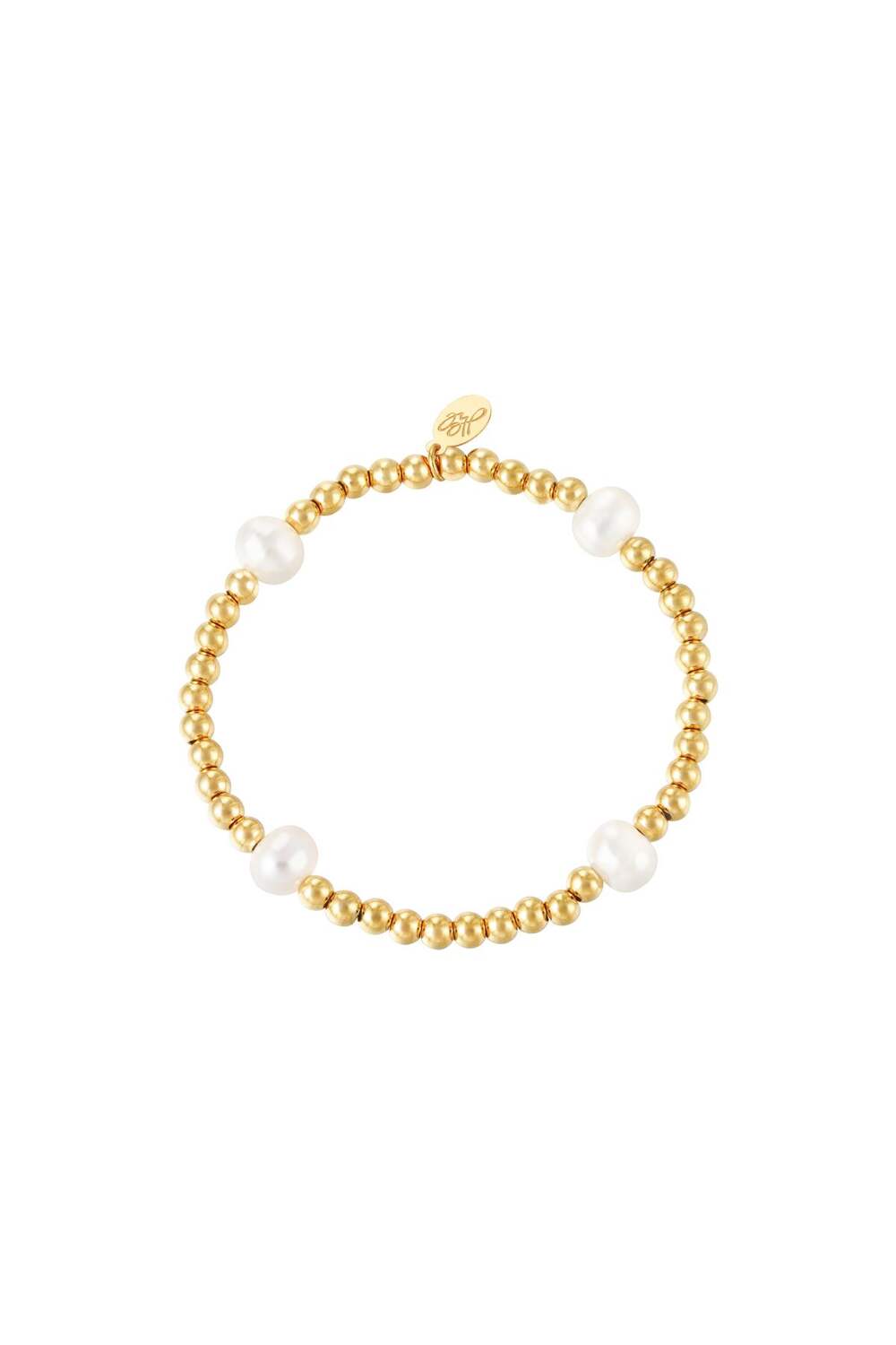 Armband big pearl mix Goud kleur Stainless Steel