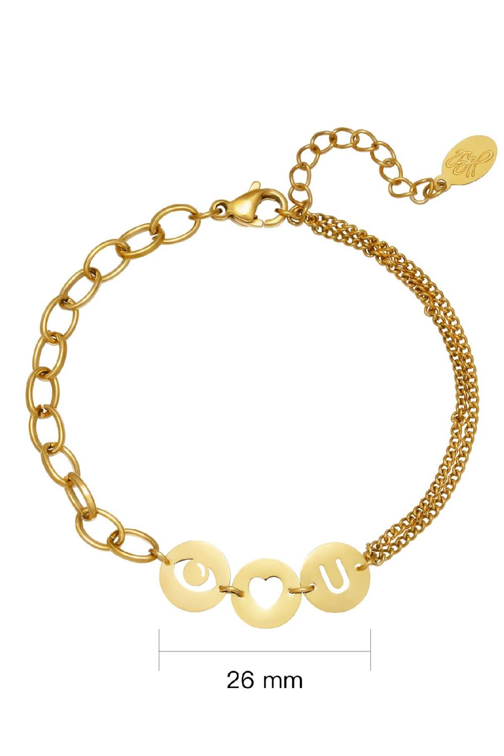 Armband Eye Heart You Goud Kleur Stainless Steel Afbeelding3