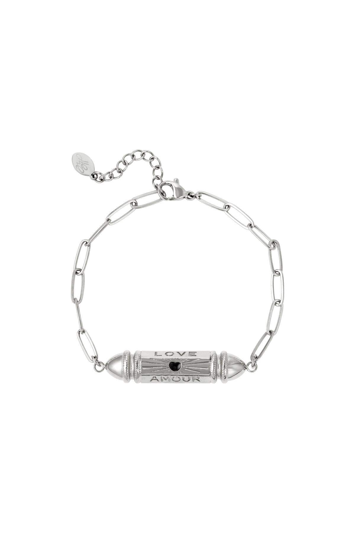 Bracelet bullet bead 'love' 'amour' Silver Color Stainless Steel