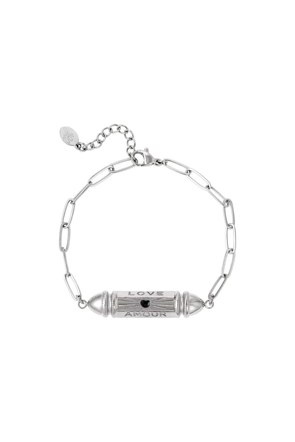 Pulsera de cuentas de bala 'love' 'amour' Plata Acero inoxidable