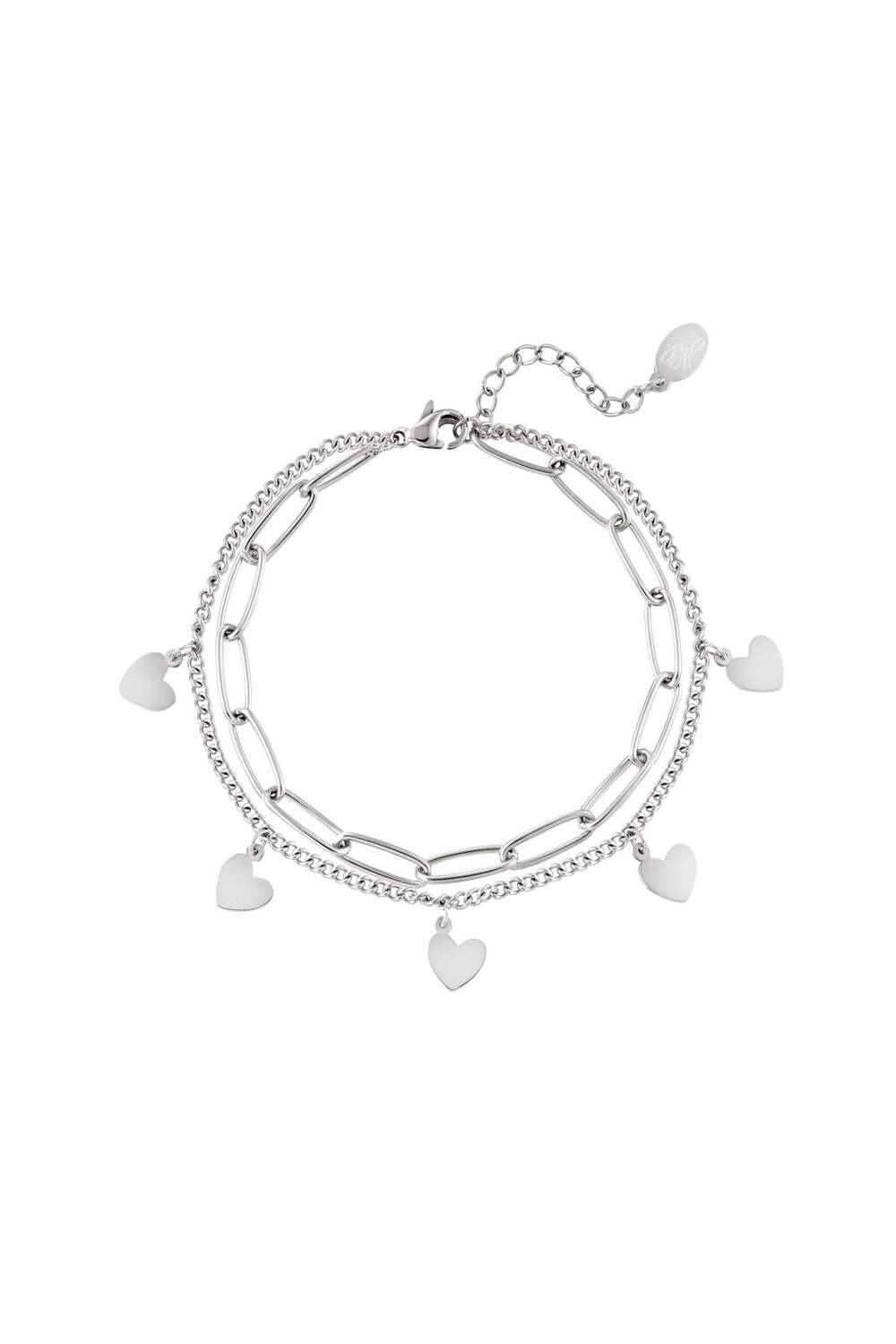 Bracelet Chain Heart Silver Color Stainless Steel