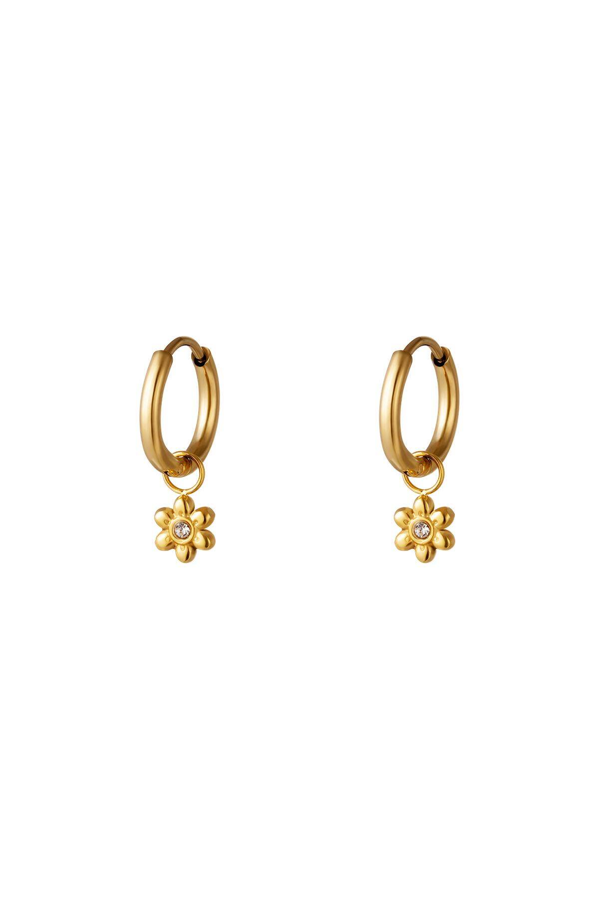 Pequeños aros con flor Color dorado Acero inoxidable h5 