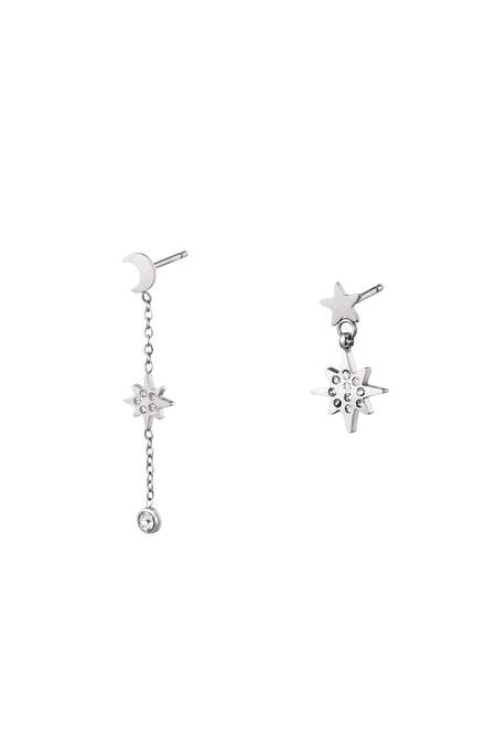 Assymetrische Oorbel Set Maan & Ster Zilver Stainless Steel