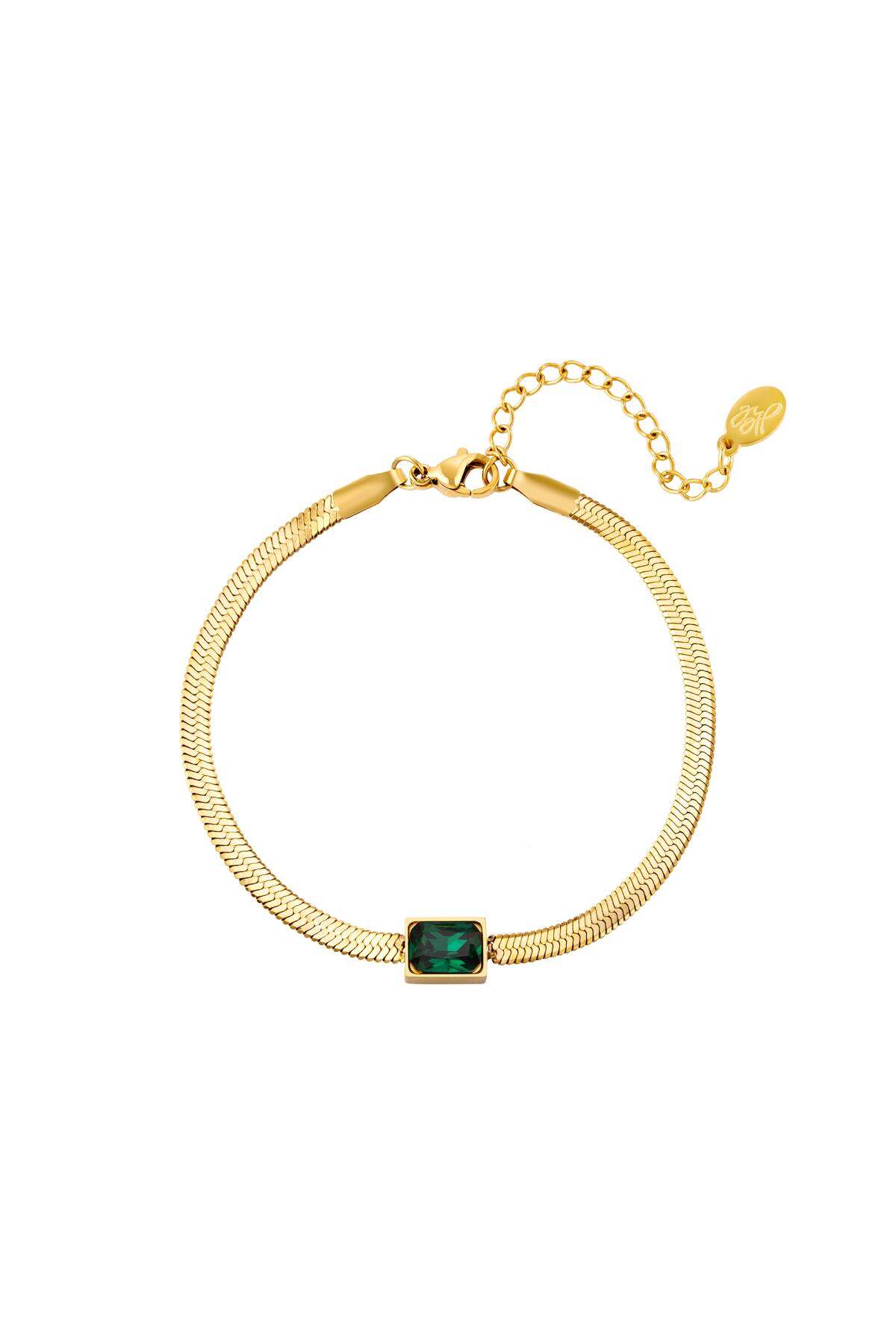 Stainless Steel Bracelet Square Charm Green & 