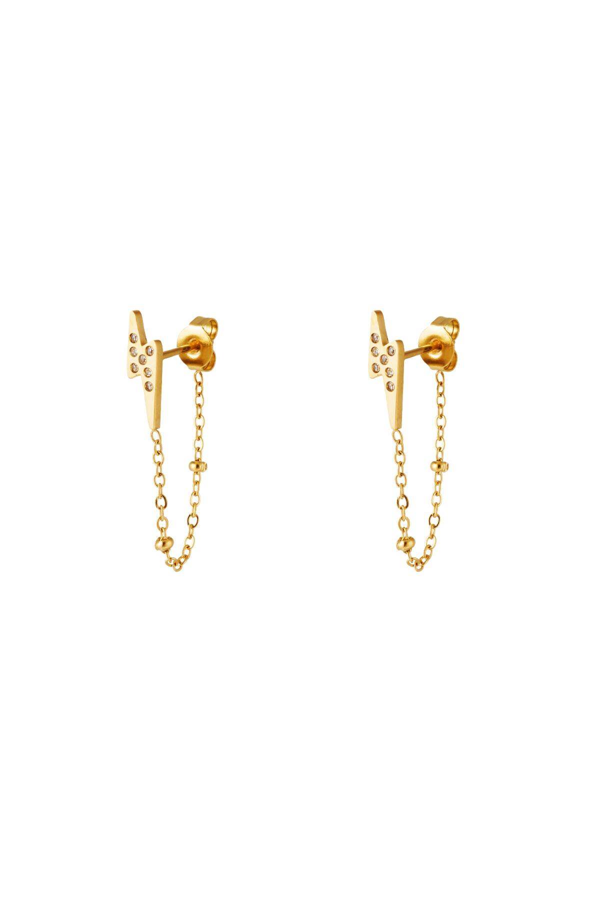 Lightning Bolt earrings with zirkons Gold Color Stainless Steel 2