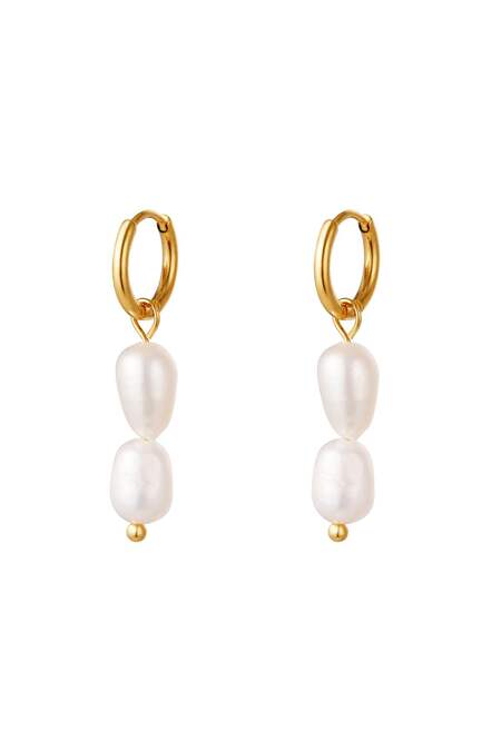Oorbellen Dubbele Parels Goud kleur Stainless Steel