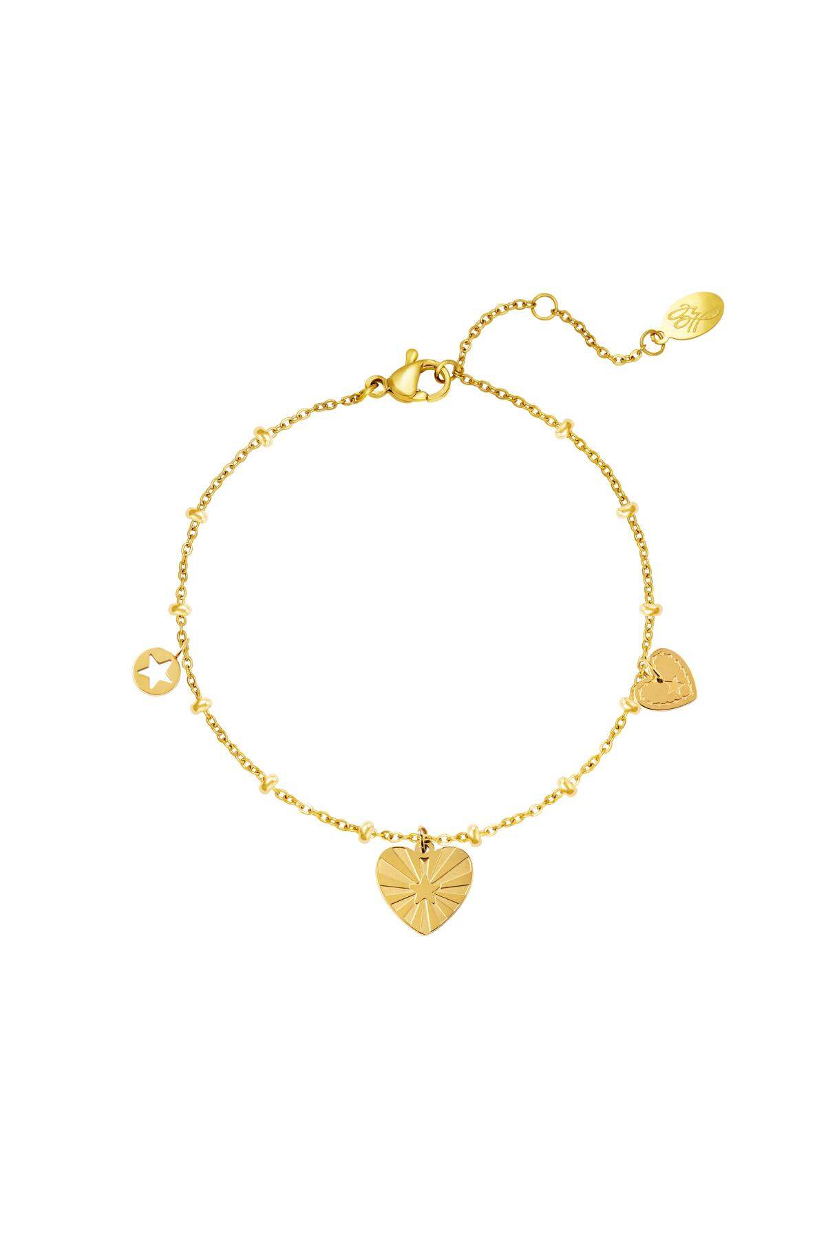 Bracciale in acciaio inossidabile con monete a cuore Gold Stainless Steel 