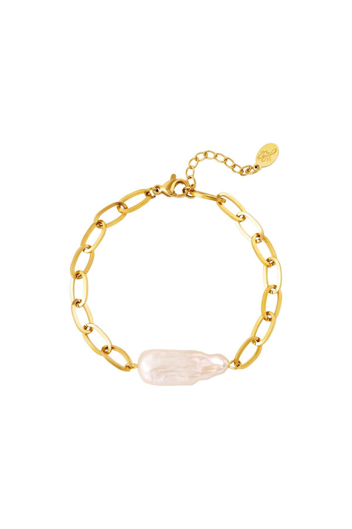 Roestvrij stalen armband met grote parel Goud kleur Stainless Steel h5 