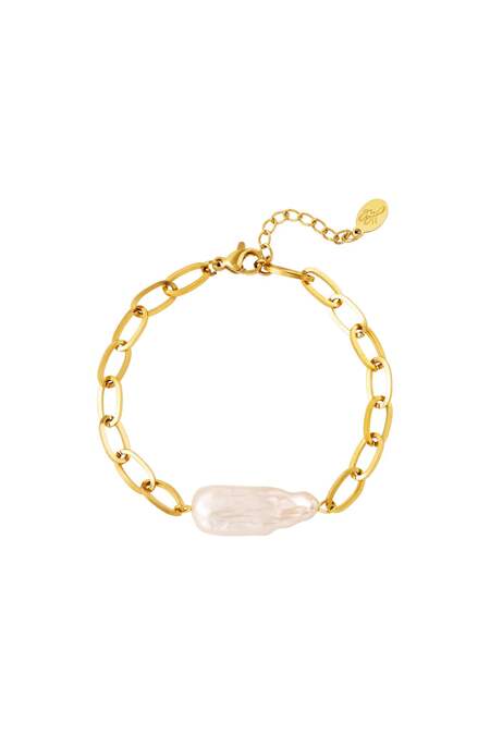 Bracciale in acciaio inossidabile con perla grande Gold Stainless Steel 2