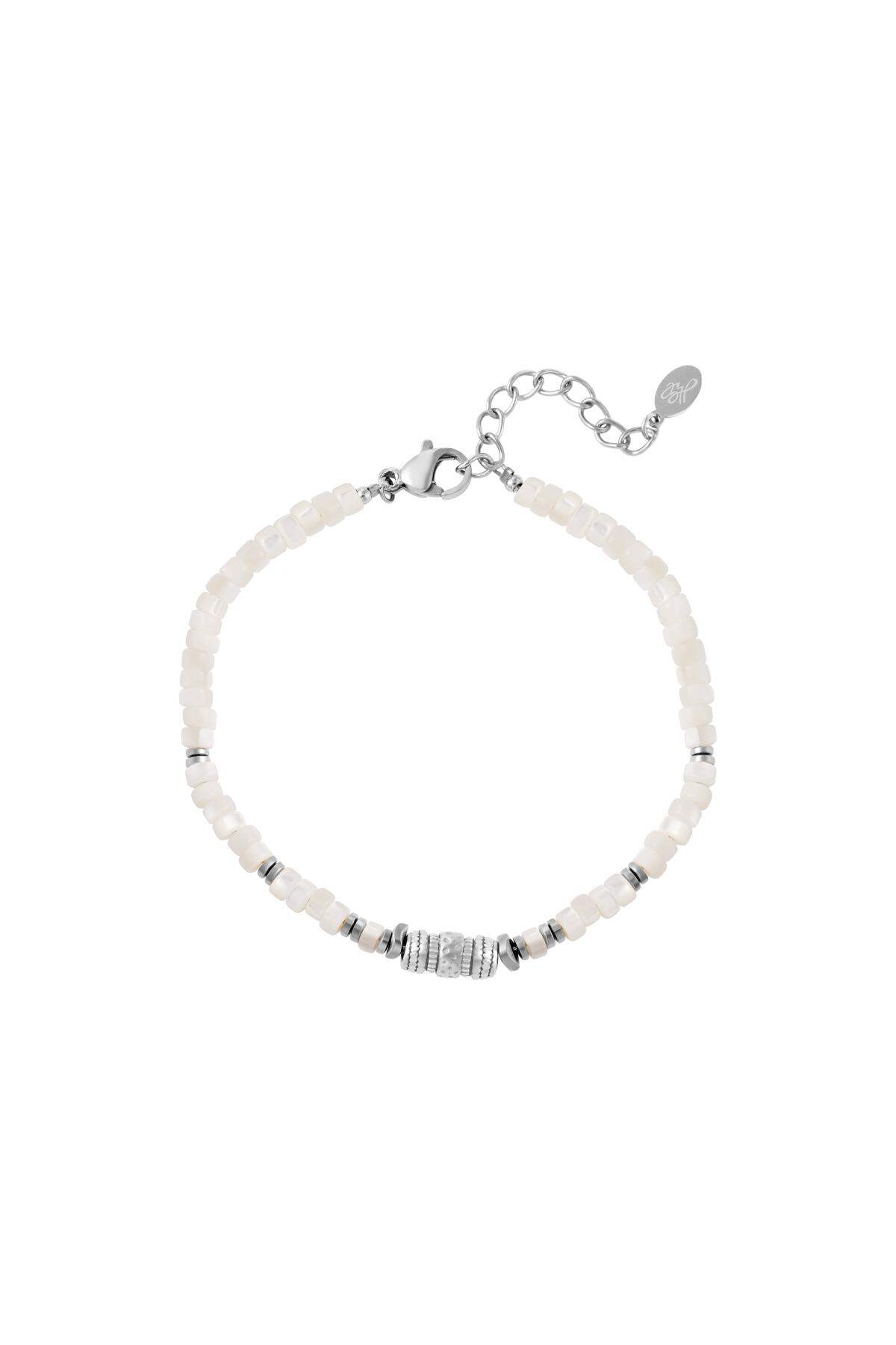 Bracelet with white beads Silver Color Stainless Steel h5