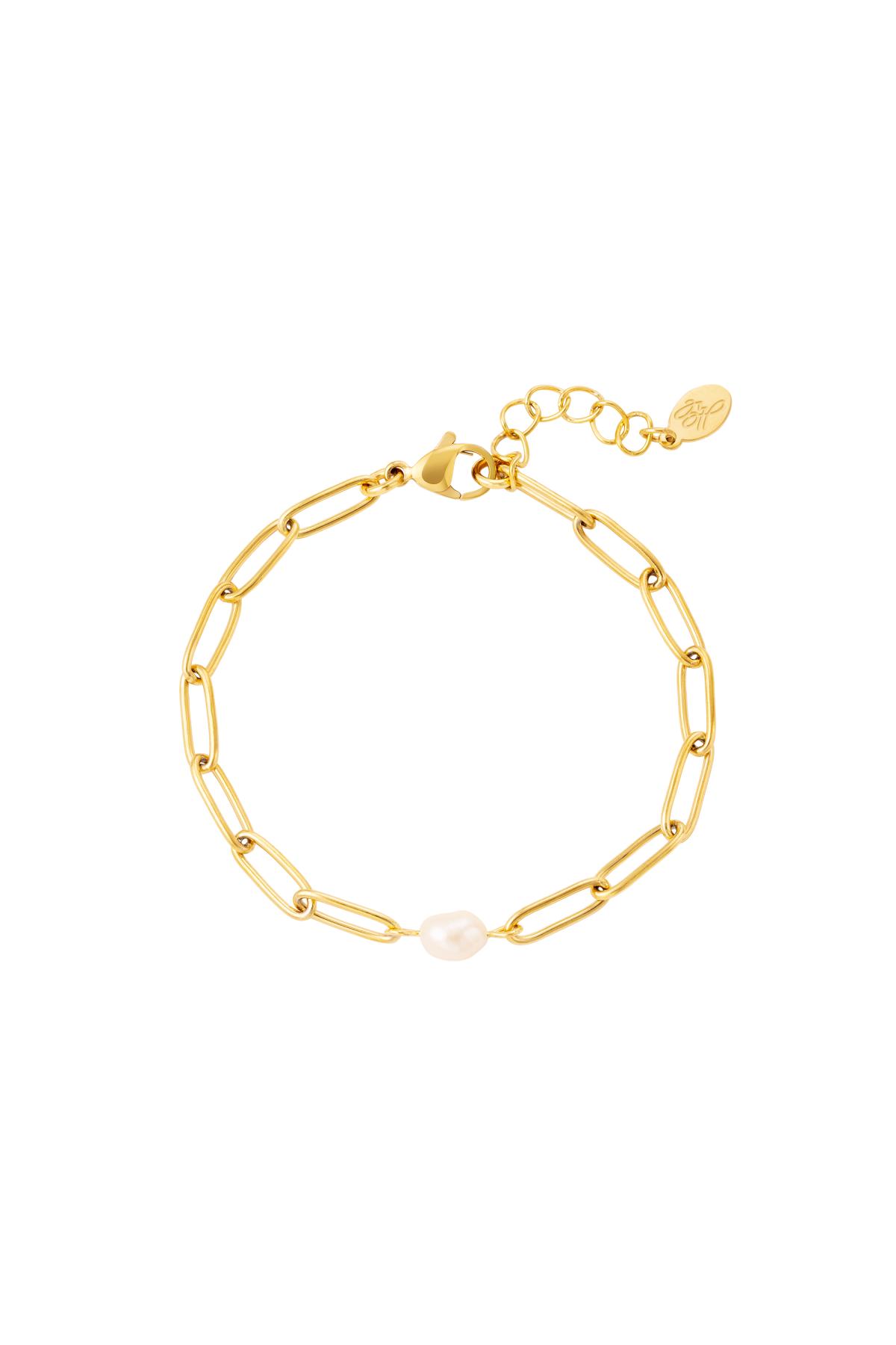 Groothandel Goudkleurig RVS Ovale Ketting Armband met Parel - Set van 1