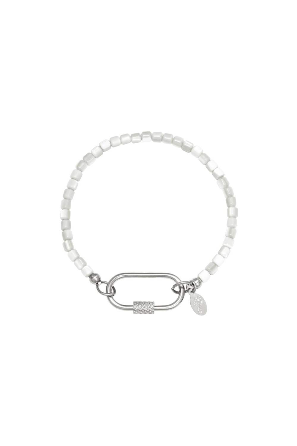 Boncuklu bileklik karabina Grey Stainless Steel