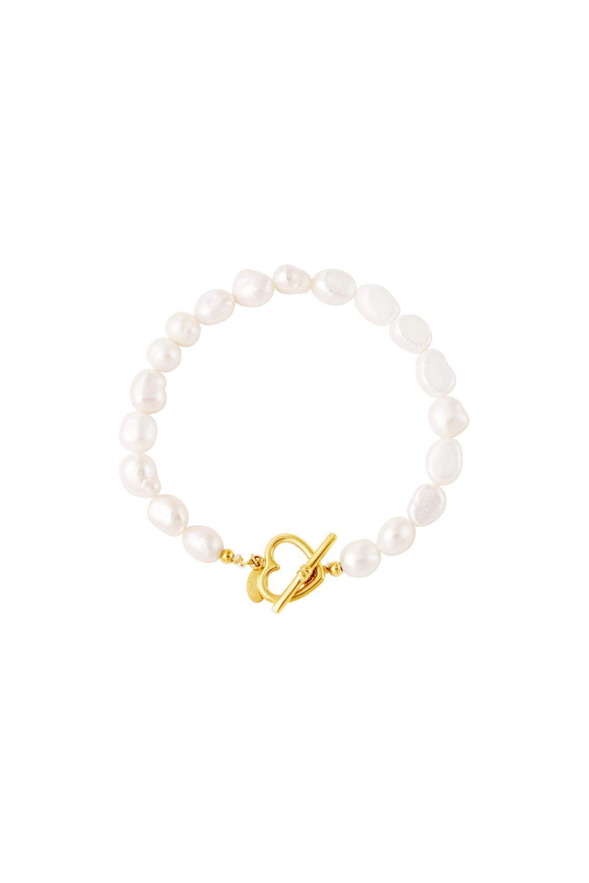 Armband Perle Herzverschluss Goldfarbe Edelstahl
