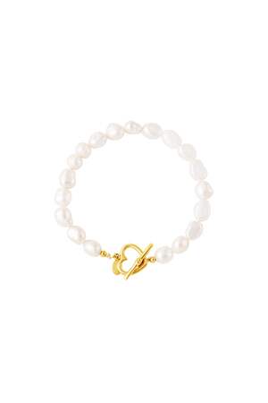 Armband Perle Herzverschluss Goldfarbe Edelstahl h5