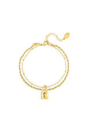 Bracciale a strati con lucchetto Gold Stainless Steel h5