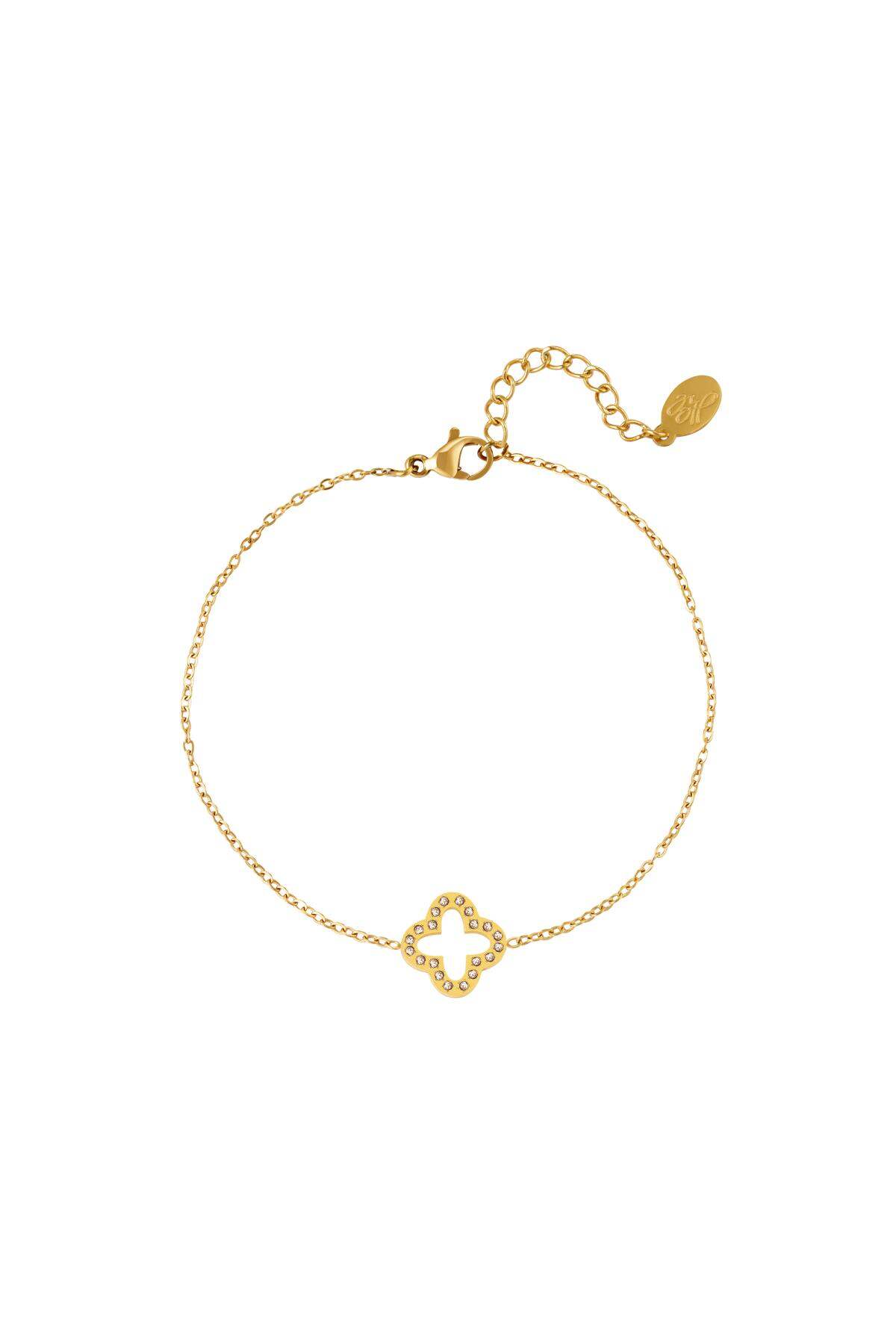 Armband Kleeblatt mit Zirkonsteinen Goldfarbe Edelstahl 2