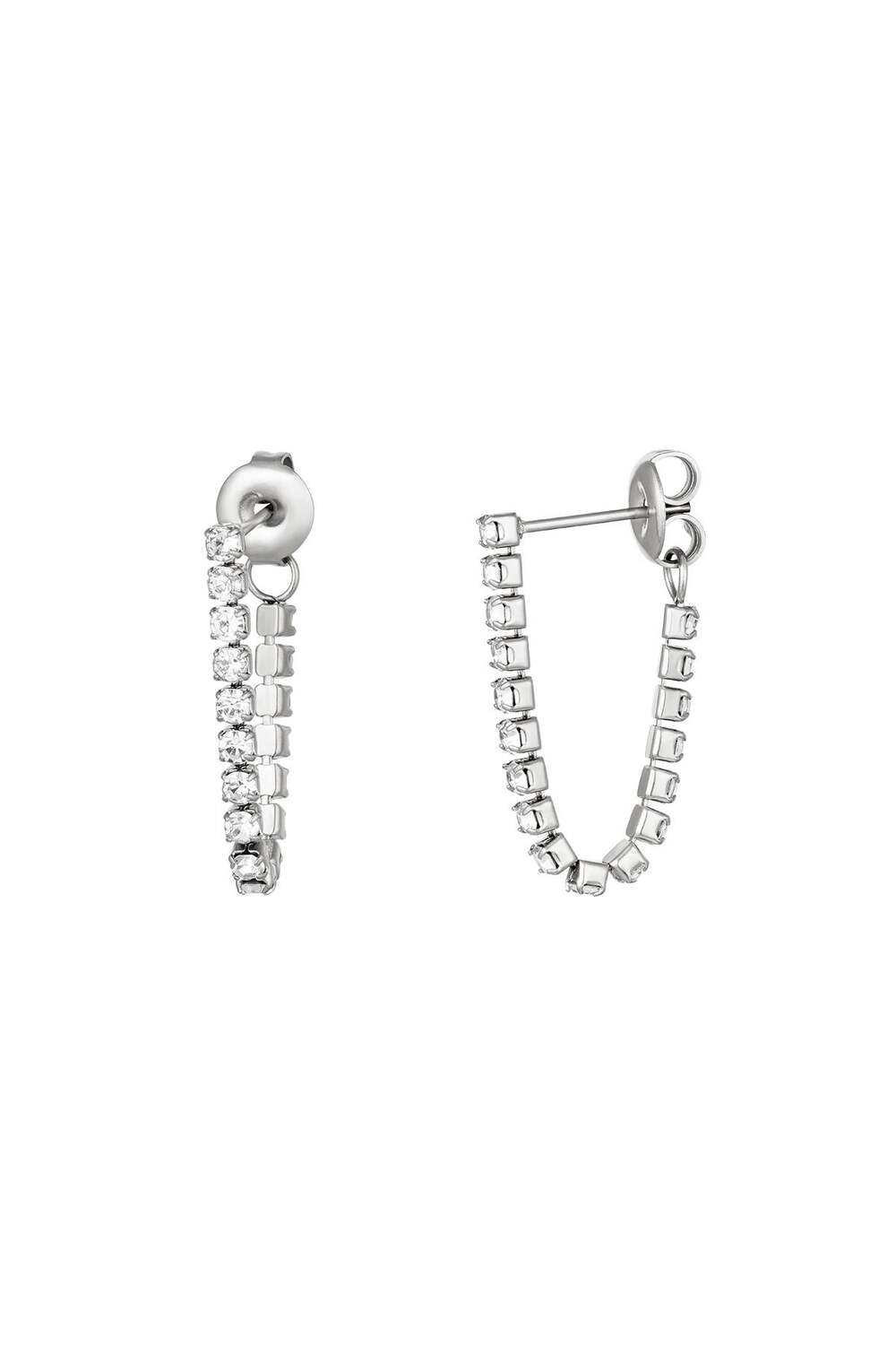 Stud earrings with hanging chain Silver Color Stainless Steel
