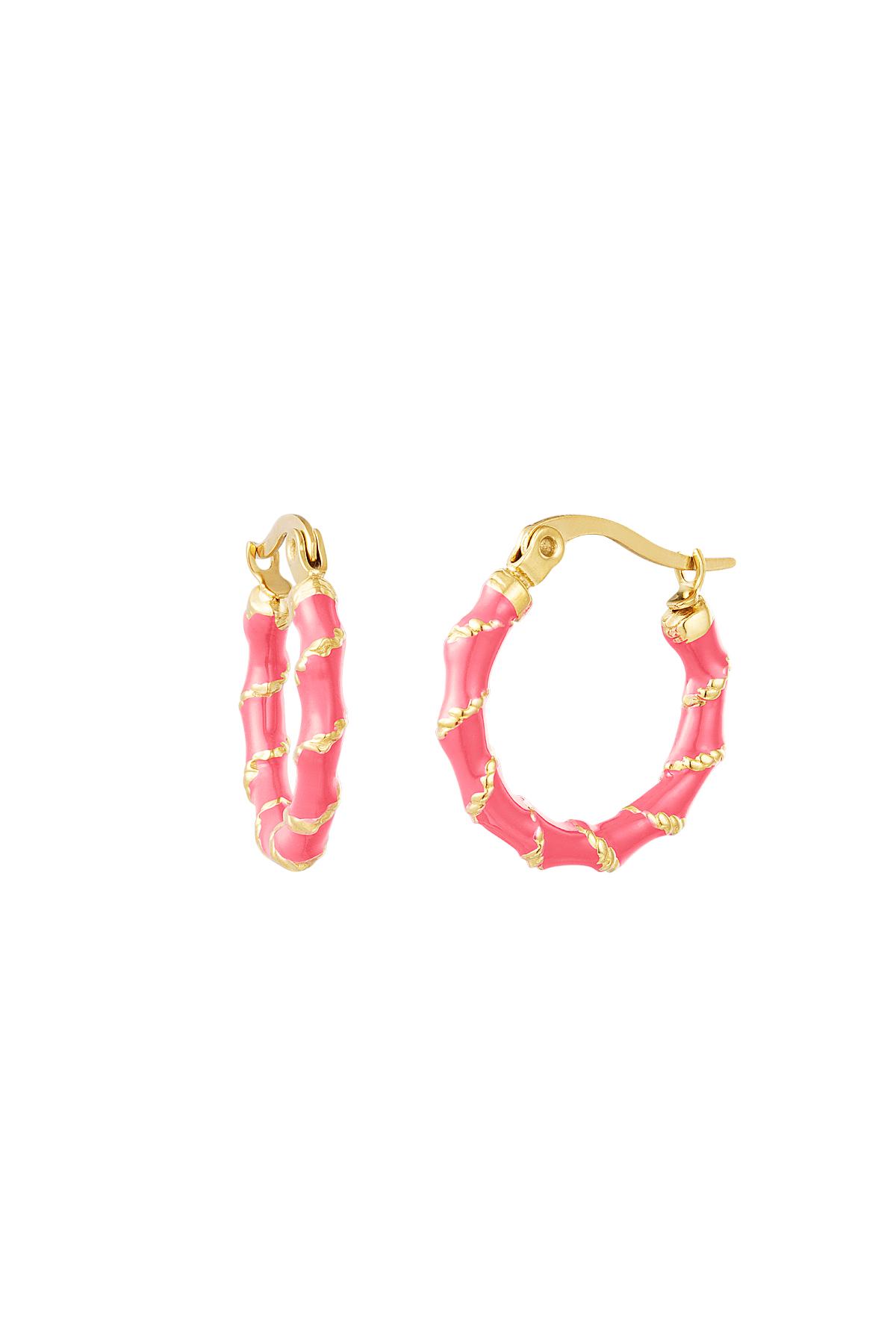 Groothandel Statement Oorringen van Roestvrij Staal Goudkleurig Detail Roze Set van 1, foto 5 van 6