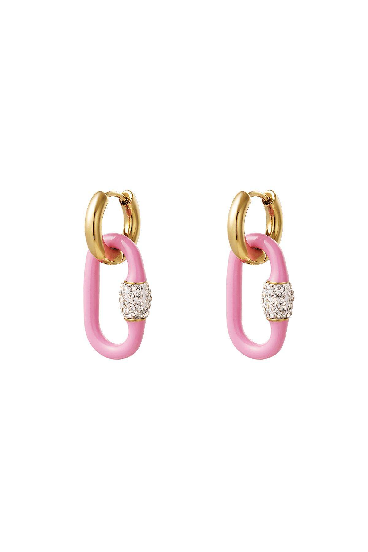 Küpeler oval renkli çekicilik Pink & Gold Stainless Steel 