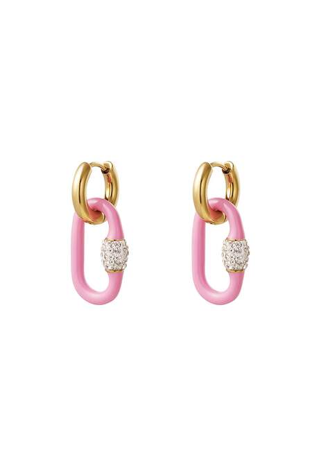 Earrings oval colored charm Pink & Gold color Stainless Steel