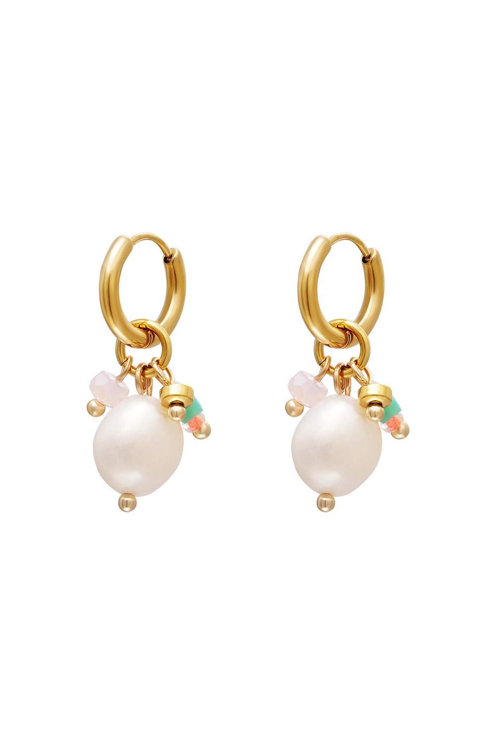 Pendientes colgantes de perlas Color dorado Acero inoxidable