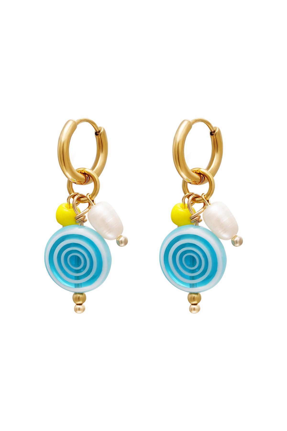 Groothandel Hangende Spiraalvormige Oorringen RVS Statement Blauw en Goudkleurig Set van 1