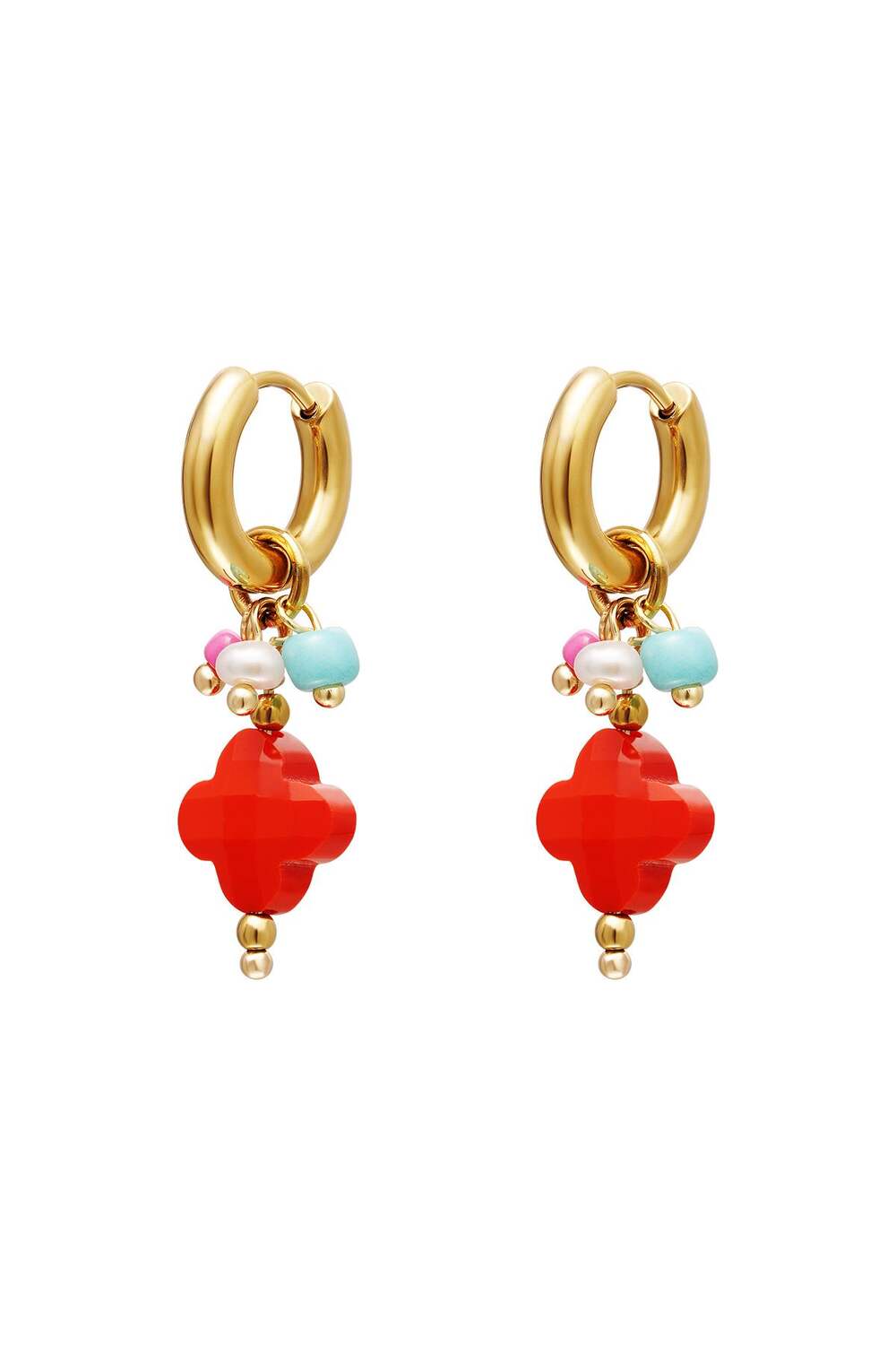 Pendientes colgantes de tréboles Rojo Acero inoxidable