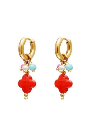 Pendientes colgantes de tréboles Rojo Acero inoxidable h5