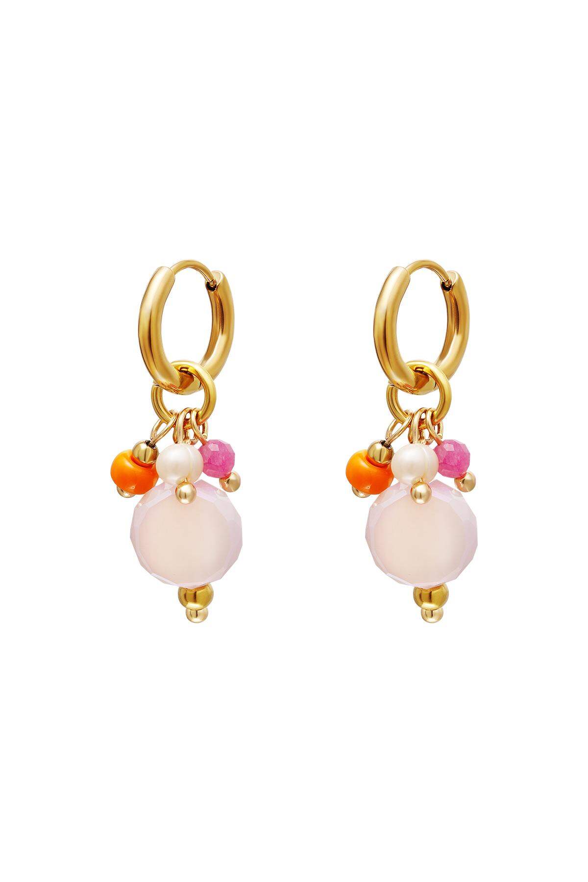 Dangling circle earrings Pink & Gold Color Stainless Steel 