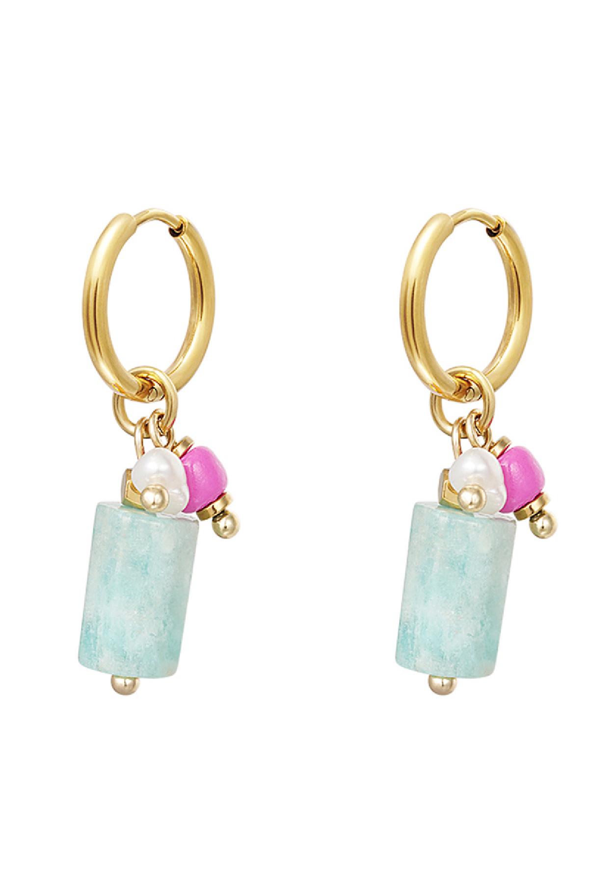 Pendientes bloque colgantes Azul & Color dorado Acero inoxidable 