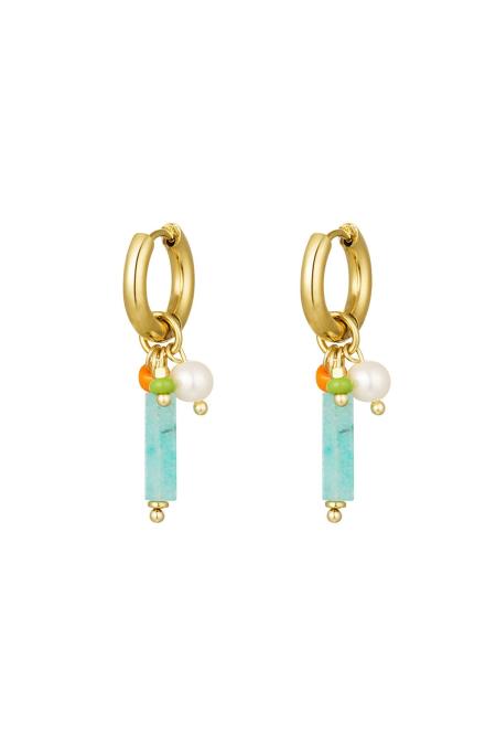 Dangling bar earrings Green & Gold Color Stainless Steel