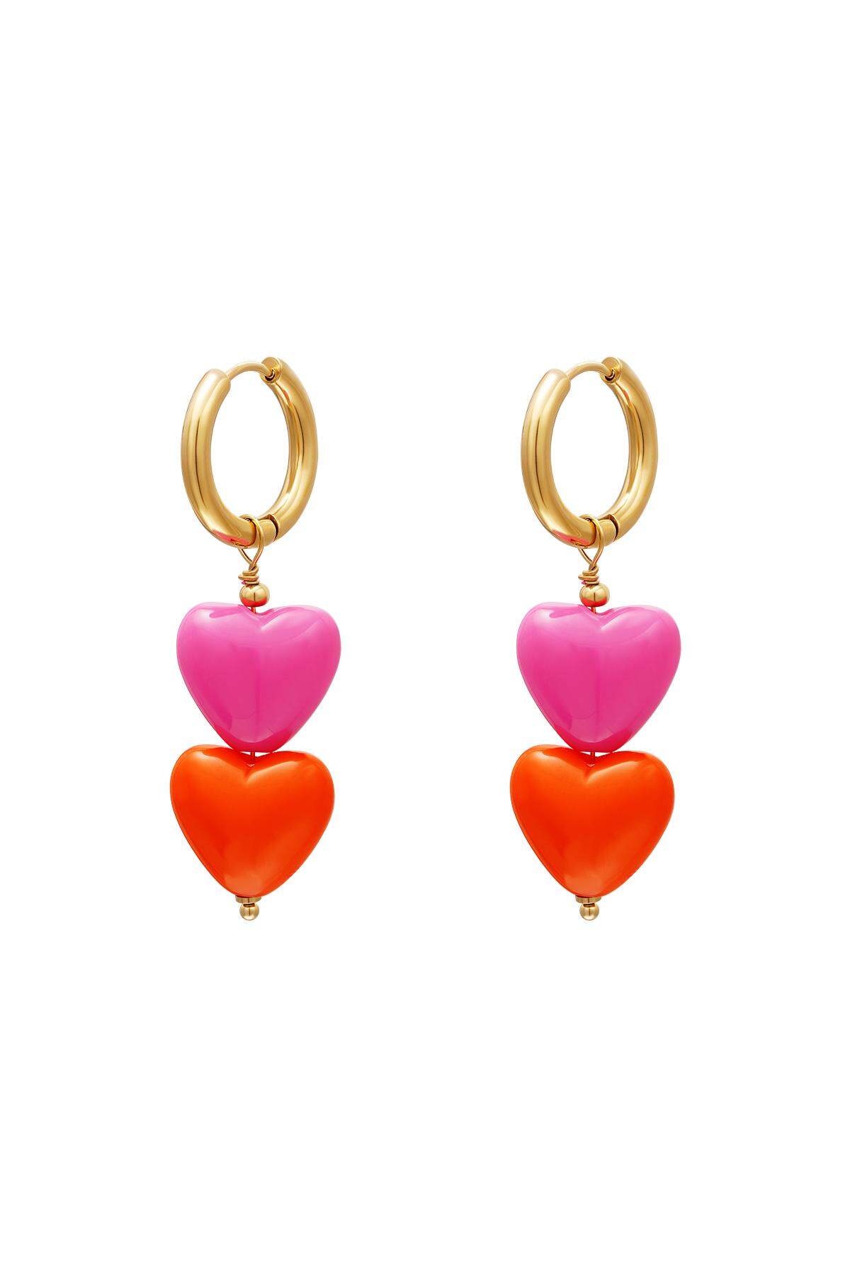 Pendientes corazones de colores - colección #summergirls Naranja & Color dorado Acero inoxidable h5 