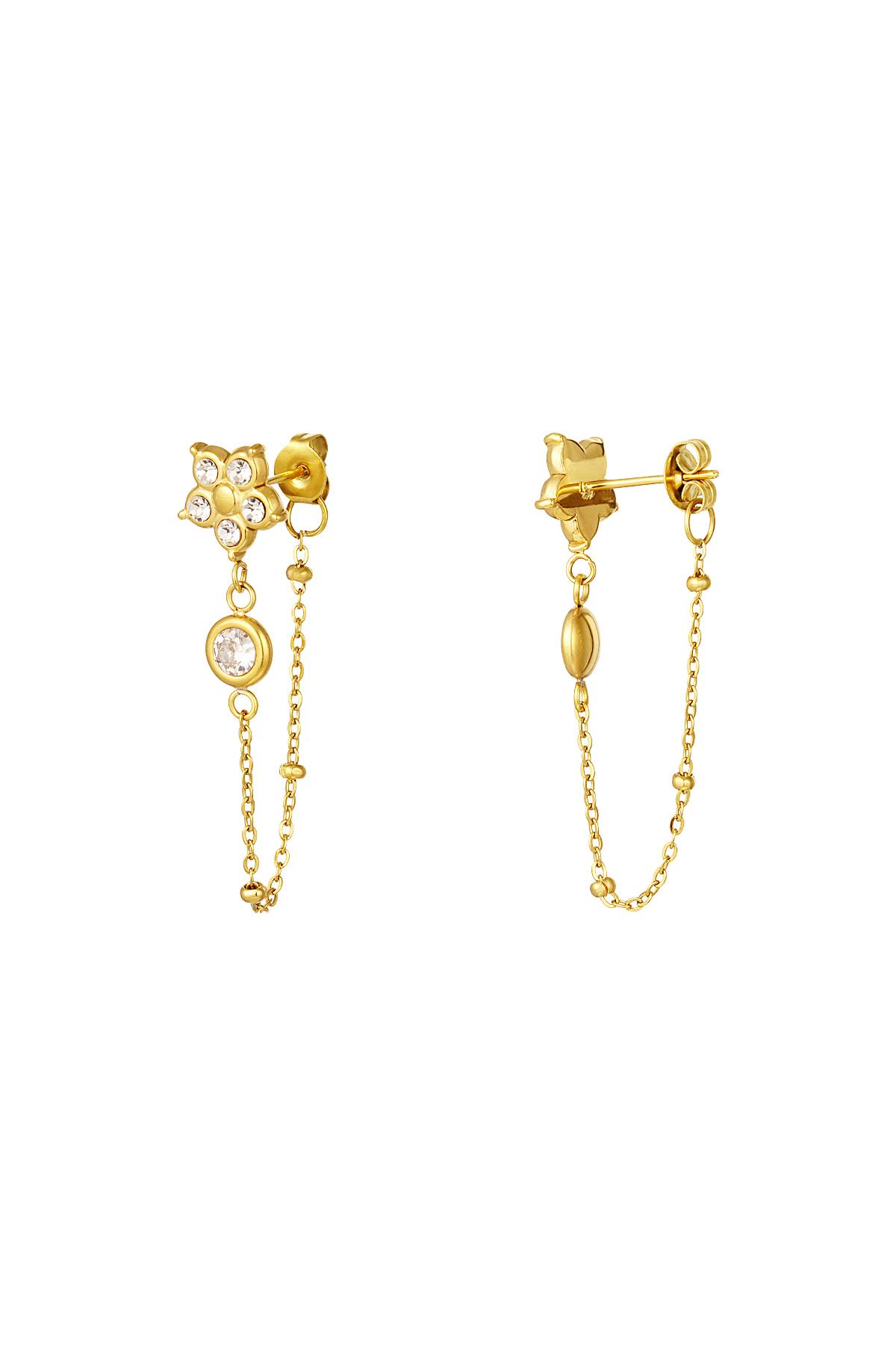 Orecchini pendenti con fiore in zircone Gold Stainless Steel 2