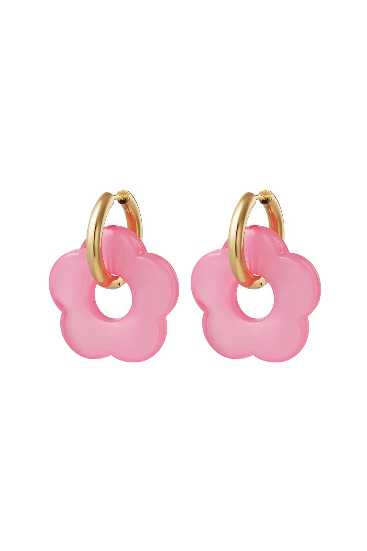 Orecchini con charm fiore grande Pink & Gold Stainless Steel 