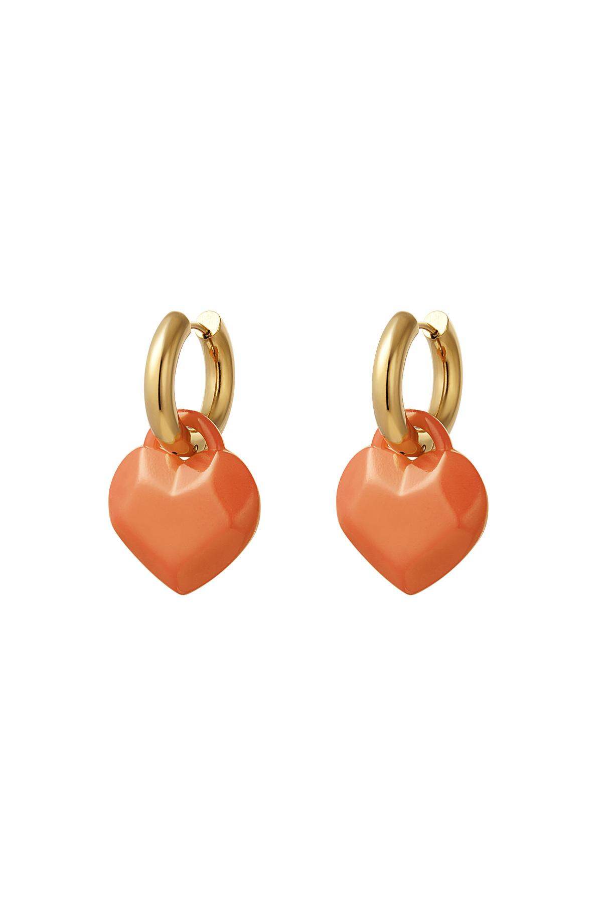 Orecchini con ciondolo cuore astratto Orange & Gold Stainless Steel h5 