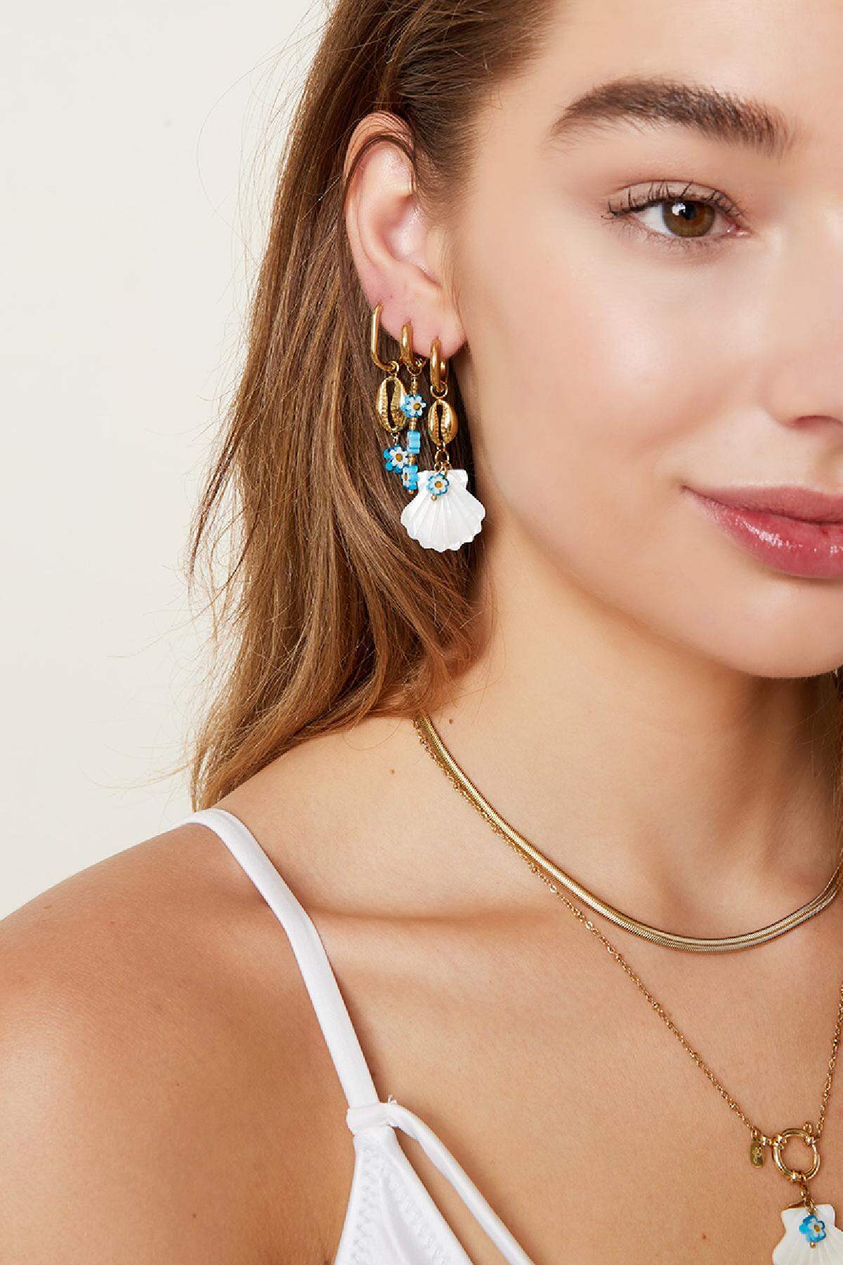 Boucles d'oreilles marguerite bleu coquillage - Collection Plage Acier inoxydable h5Image2